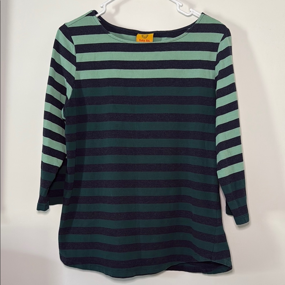 Ruby Rd. Women’s 3/4 Sleeve Green Striped Top‎ Size Medium